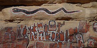 Mythologisch bedeutsame Felsmalereien der Dogon bei Songho